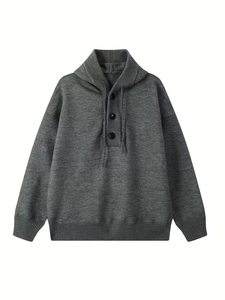 Men's Autumn Winter Knit Sweater Hooded Solid Color Loose Fit Button Pullover 100% Cotton Breathable for Outdoor Casual Wear - Product Image 2