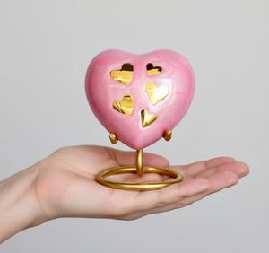 Decorative Brass Heart Ash Keepsake Urn Funeral Memorial <b>Container</b> Featuring Smooth Polished Exterior Detailing - Product Image 1