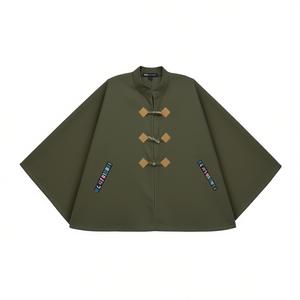 Poncho en coton vert armée, artisanal, autres produits artisanaux - Product Image 2