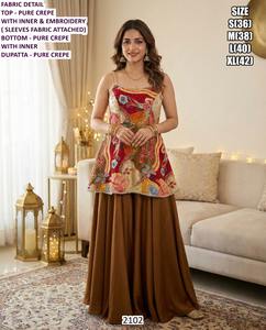 Conjunto Sharara para Mujer Emerald Noor - Crepé Largo Hasta el Suelo, Traje Tradicional para Bodas y Fiestas - Product Image 2