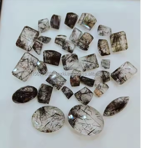Cabujón de cuarzo facetado de rutilo negro Natural más vendido, forma de mezcla, corte de rutilo negro, piedra preciosa facetada para hacer joyas - Product Image 5