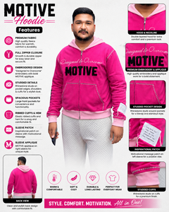 Sudadera con capucha rosa MOTIVE para hombre, estilo oversize, de forro polar, con detalles de pedrería y diseño de bolsillo frontal con cremallera. - Product Image 2