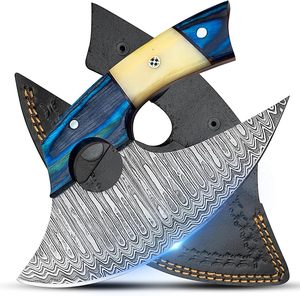 Handmade DIY OEM Damascus Steel Ulu <b>Knife</b> with Pakka Wood & Camel <b>Bone</b> <b>Handle</b> for Kitchen Chopping Slicing Dicing - Product Image 1
