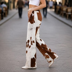 Pantalon en cuir de vachette premium pour femme, taille haute, élégant, mode décontractée, streetwear, pantalon de luxe de créateur, personnalisable OEM en gros - Product Image 1