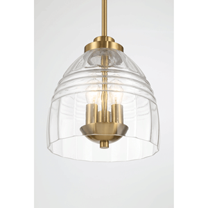 Lampadario a 3 Candele in Vetro Trasparente e Ottone Satinato con Catena - Product Image 5