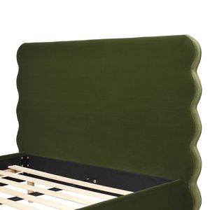 Letto matrimoniale moderno Stockholm con testiera ondulata in velluto verde oliva imbottito - Product Image 2
