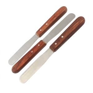 Ensemble de spatules dentaires en acier inoxydable avec manche en bois, lames plates et arrondies, outils de mélange pour laboratoire dentaire - Product Image 1