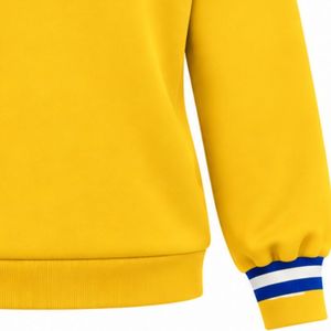 Pull en tricot jaune pour femme Sigma Gamma Rho, col rond, lettres grecques brodées bleues 1922, col et poignets rayés blancs - Product Image 3