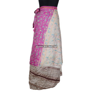 2 Layer Reversible Magic Silk Saris <b>Wrap</b> Long <b>Skirt</b> Party Evening <b>Skirt</b> Cool <b>Wrap</b> <b>Skirt</b> Indian Silk Sarong Beach Pareo Long <b>Wrap</b> - Product Image 2