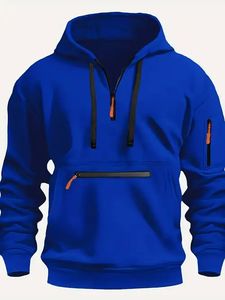 Sweat-shirt décontracté pour homme, couleur kaki, avec fermeture éclair sur le devant et fermeture éclair sur la manche, coupe classique, 100% coton molletonné respirant - Product Image 5