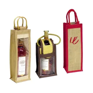 2022 New Design Jute Wine Bag Bottle Bag Custom Logo Printed Jute Wine Bags Supplier