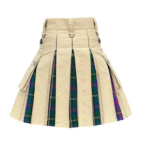 Kilt écossais hybride pour femme, couleur crème, en coton, avec poches cargo et panneaux plissés à motif tartan, robuste, vente en gros - Product Image 4