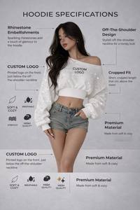 Sudadera con capucha corta para mujer con media cremallera y cremallera circular, 100% algodón, estilo casual deportivo, con logo personalizado, sudadera minimalista con capucha - Product Image 5