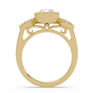 Anillo de Boda Vintage de Oro de 14K con Borde Milgrain y Diamante Cultivado en Laboratorio en Forma de Pera de 1.00 Ct con Certificado IGI y Acento Marquise - Product Image 4