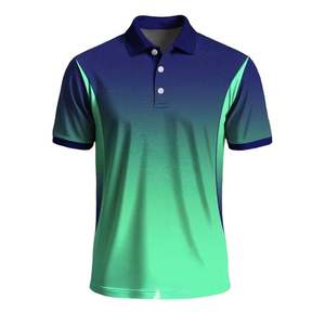 เสื้อโปโลผู้ชายไล่เฉดสี แขนสั้น ผ้าถักโพลีเอสเตอร์ แห้งเร็ว ดีไซน์สปอร์ต ติดกระดุมด้านหน้า - Product Image 1