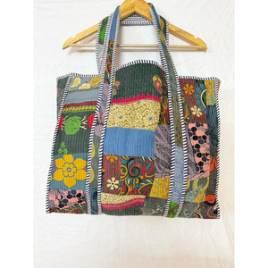 Bolsa de Compras Reutilizable Ecológica, Ligera, Abierta, de Seda Vintage Hecha a Mano, para Mujer, FABRICATEFIZZ, Étnica, India, Acolchada - Product Image 1