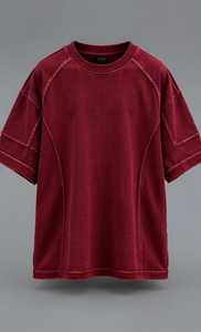 เสื้อยืดโอเวอร์ไซส์สีแดงสำหรับผู้ชาย คอกลม สไตล์สตรีทแวร์ - Product Image 1
