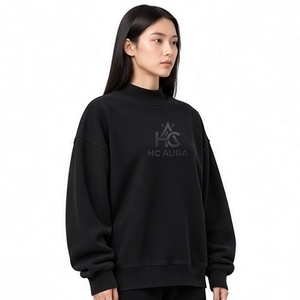 <b>Top</b> Demand Acid Washed Oversized Customizable <b>Fleece</b>/Cotton Sweatshirt Black Color Premium Mock Neck Drop Shoulder Pullover - Product Image 5