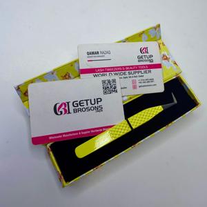 Pince à épiler de précision pour cils, en acier inoxydable, jaune, thermolaquée, durable, à pointe en fibre, coudée à 90 degrés, 10 mm, emballage en boîte - Product Image 4