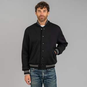 Chaqueta de invierno premium para hombre, estilo varsity, con mangas de cuero negro, chaqueta bomber informal elegante y gruesa para hombre - Product Image 3