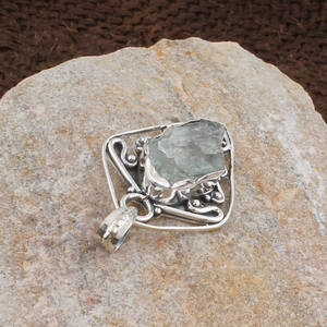 Handmade 925 Sterling Silver Aquamarine Pendant Natural Gemstone Artisan Handcrafted <b>Necklace</b> March <b>Birthstone</b> Jewelry Wholesale - Product Image 5