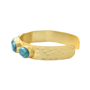 Bracelet manchette en laiton plaqué or 18 carats fait main, serti de pierres turquoise, motif géométrique, style vintage, bijoux de fiançailles pour femme - Product Image 6