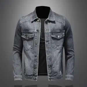 High Quality Men's Casual <b>Denim</b> <b>Jacket</b> Solid Color Cotton Trendy Loose Design Plus Size Four Seasons Fashionable Clothing - Product Image 2
