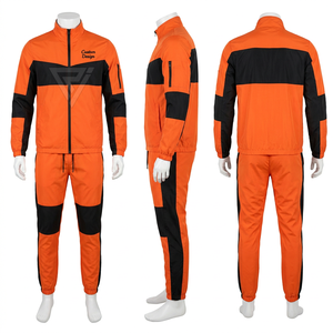 Men's Navy Blue Tracksuit Set With Orange Accents <b>Full</b> <b>Zip</b> <b>Sweatshirt</b> Jogger Pants Geometric Logo Sporty Autumn Wear - Product Image 2