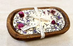 Handmade Rectangular Wooden Candle Stand with Dried Flowers and Purple <b>Ribbon</b> Home Decoration Vessel Curio Craft CC-WCDB - Product Image 5