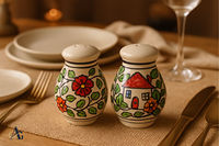 Ensemble de salières et poivrières en céramique artisanale, finition émaillée, motif floral, passe au lave-vaisselle, écologique, non toxique, durable, pour aliments