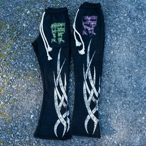 Conjunto de Sudadera y Pantalones Deportivos Vintage con Lavado Ácido Personalizado, Pantalones Acampanados, Sudadera con Capucha, con Apliques Bordados, Tela de Felpa, Estilo Desgastado - Product Image 3