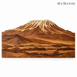 Art mural en bois de manguier de style moderne du milieu du siècle, motif Mont Kilimandjaro |   Décorations artisanales de Tanzanie en gros - Product Image 1