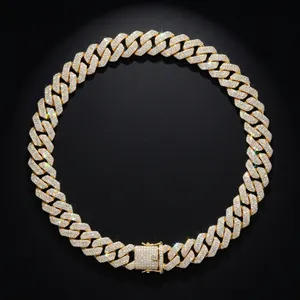 Collar Unisex de Oro con Cadena Cubana de 10 mm de Ancho, Diamantes Naturales de Corte Brillante, Oro Sólido de 9k, Estilo Hip Hop - Product Image 1