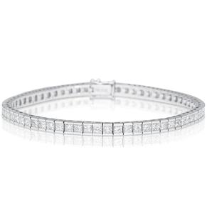 Bracelet tennis pour femme en acier inoxydable plaqué rhodium avec diamants taille princesse sertis en canal, design géométrique classique - Product Image 2