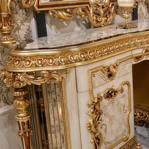 Luxury Royal Classic Dresser <b>Table</b> Rococo French Style Mahogany 4-Drawer Carved Gold Vanity <b>Table</b> <b>Mirror</b> Master Bedroom Use - Product Image 2