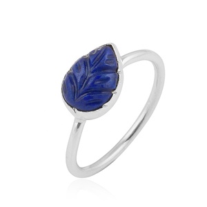 925 Sterling Silver Natural Carved <b>Lapis</b> <b>Lazuli</b> Leaf <b>Ring</b> Handmade Pear Shape Gemstone <b>Ring</b> for Women - Product Image 1
