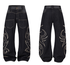 Pantalones vaqueros holgados vintage personalizados con bordado para hombre, de pierna ancha, estilo streetwear, denim, gótico, hip hop, de corte holgado y oversize - Product Image 1