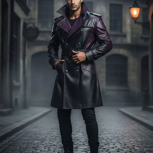 Men's <b>Gothic</b> Plum & Black Top Quality Faux Leather Trench Coat - Double Breasted Coat 2026 - Product Image 1