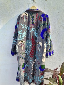 Suzani Embroidered Reversible Eco-Friendly Hooded Drop-Shoulder Sleeves 85% Down Filled Velvet <b>Gothic</b> Regular <b>Jacket</b> - Product Image 6