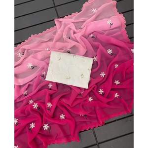 DISEÑADOR GEORGETTE BORDADO TRABAJO SAREE CON BLUSA DESCOSTADA BEBÉ ROSA - Product Image 1