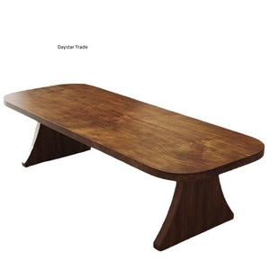 Table à manger contemporaine en bois massif Daystar Trade, plateau rectangulaire arrondi, base sculpturale, modèle DST-AT-302, à assembler - Product Image 1