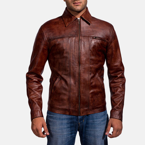 High Quality Custom Made Turn Down Collar <b>Mens</b> <b>Leather</b> <b>Jacket</b> Durable Canvas Outerwear Winter Front Logo Wholesale Apparel - Product Image 5