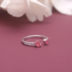 IGI Certified Lab Grown Diamond Open Ring Solid 925 Sterling Silver Emerald Cut <b>Pink</b> Lab Grown Diamond Adjustable <b>Wrap</b> Ring - Product Image 4