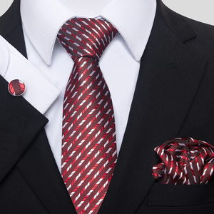 Conjunto de corbata de seda con rayas doradas, pañuelo de bolsillo y gemelos para hombre, accesorios de corbata clásica de jacquard para boda - Product Image 5