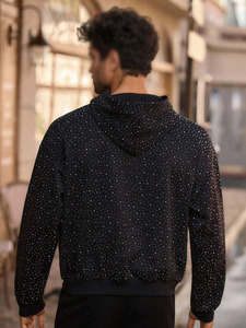 เสื้อฮู้ดดี้ผู้ชาย ผ้าฝ้ายฟลีซ ประดับเพชรเต็มตัว ดีไซน์วิบวับ ทรงโอเวอร์ไซส์ แฟชั่นสตรีทแวร์ ผลิตภายใต้แบรนด์ส่วนตัว - Product Image 2