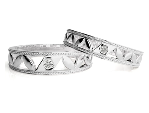 925 Sterling Silver Silver Plated Leaf Pattern <b>Couple</b> <b>Rings</b> - Product Image 1