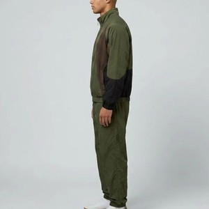 Ensemble de survêtement pour homme vert olive, manches longues, fermeture éclair, décontracté, color block, col montant, coupe-vent, pour l'automne - Product Image 4