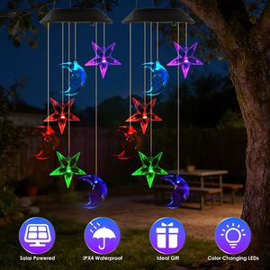 2 campanelli a vento solari con luci LED a forma di luna e stella, che cambiano colore, impermeabili, per patio/giardino/cortile - Product Image 1