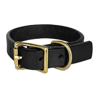 Collar de perro de cuero negro y marrón de grano completo de primera calidad con hebilla de pasador de rodillo anillo en D collar de Mascota de cuero hecho a medida - Product Image 2