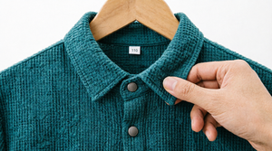 Chemise décontractée ample unie pour homme en velours côtelé délavé, boutonnée sur le devant, manches longues, vert sarcelle, taille 110 - Product Image 1